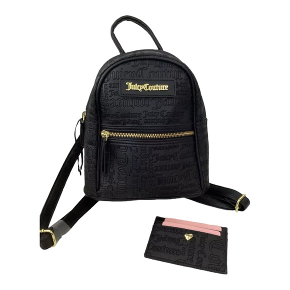 JUICY COUTURE Black Logo Backpack Cardcase Gold Keychain Boxed Gift Set - Picture 7 of 13